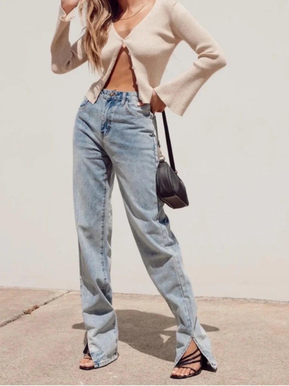 Lioness Alabama slit split hem straight leg long length high waist rise jean XXS